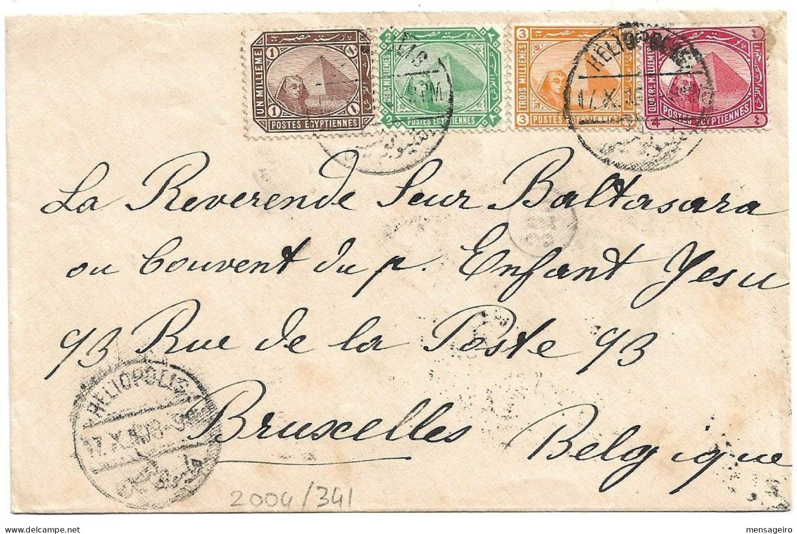 (C05)  COVER WITH 1M.+2M.+3M.+5M. STAMPS HELIOPOLIS => BELGIUM 1910 - 1866-1914 Khedivate Of Egypt