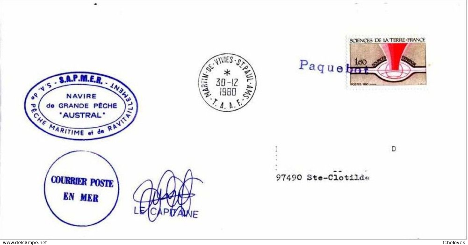 TAAF FSAT Navire De Peche "Austral" SAPMER Timbre France 30.12.80 SPA T. 1.60 Sciences De La Terre - Briefe U. Dokumente