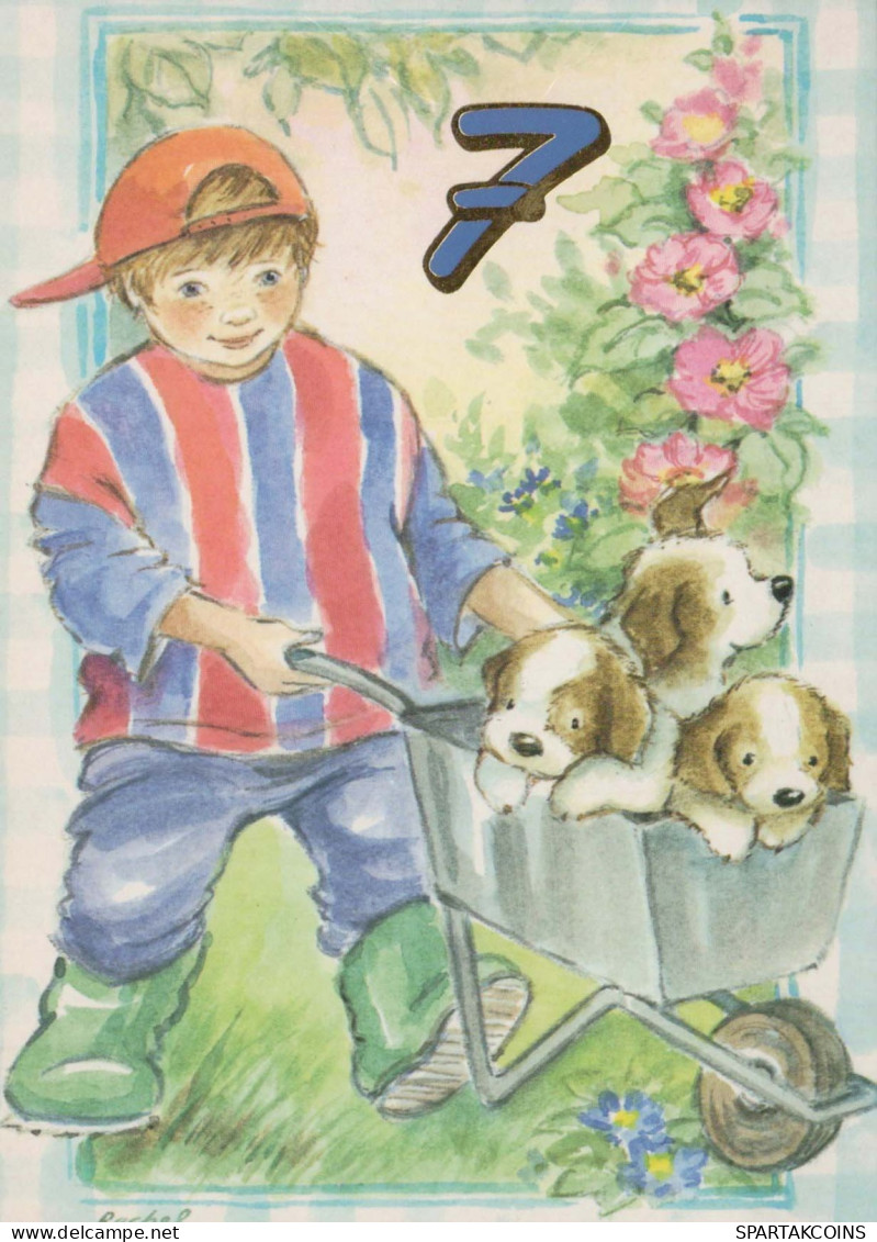HAPPY BIRTHDAY 7 Year Old BOY Children Vintage Postcard CPSM Unposted #PBU054.GB - Compleanni