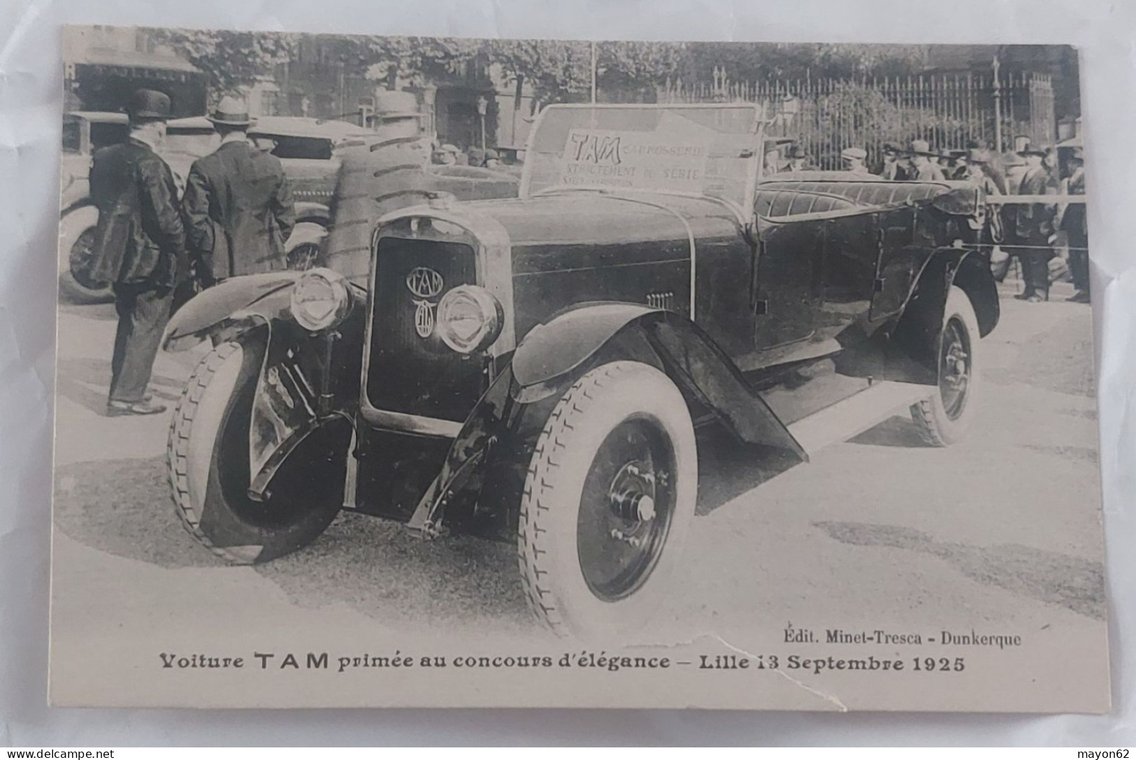 PRIX FIXE AVANT RETRAIT ! LILLE 59 RARE VOITURE TAM PRIMEE AU CONCONCOURS D'ÉLÉGANCE, 13.09.1925 - TACOT, AUTOMOBILE - Lille