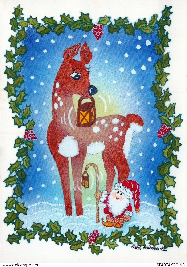 SANTA CLAUS ANIMALS CHRISTMAS Holidays Vintage Postcard CPSM #PAK515.GB - Kerstman