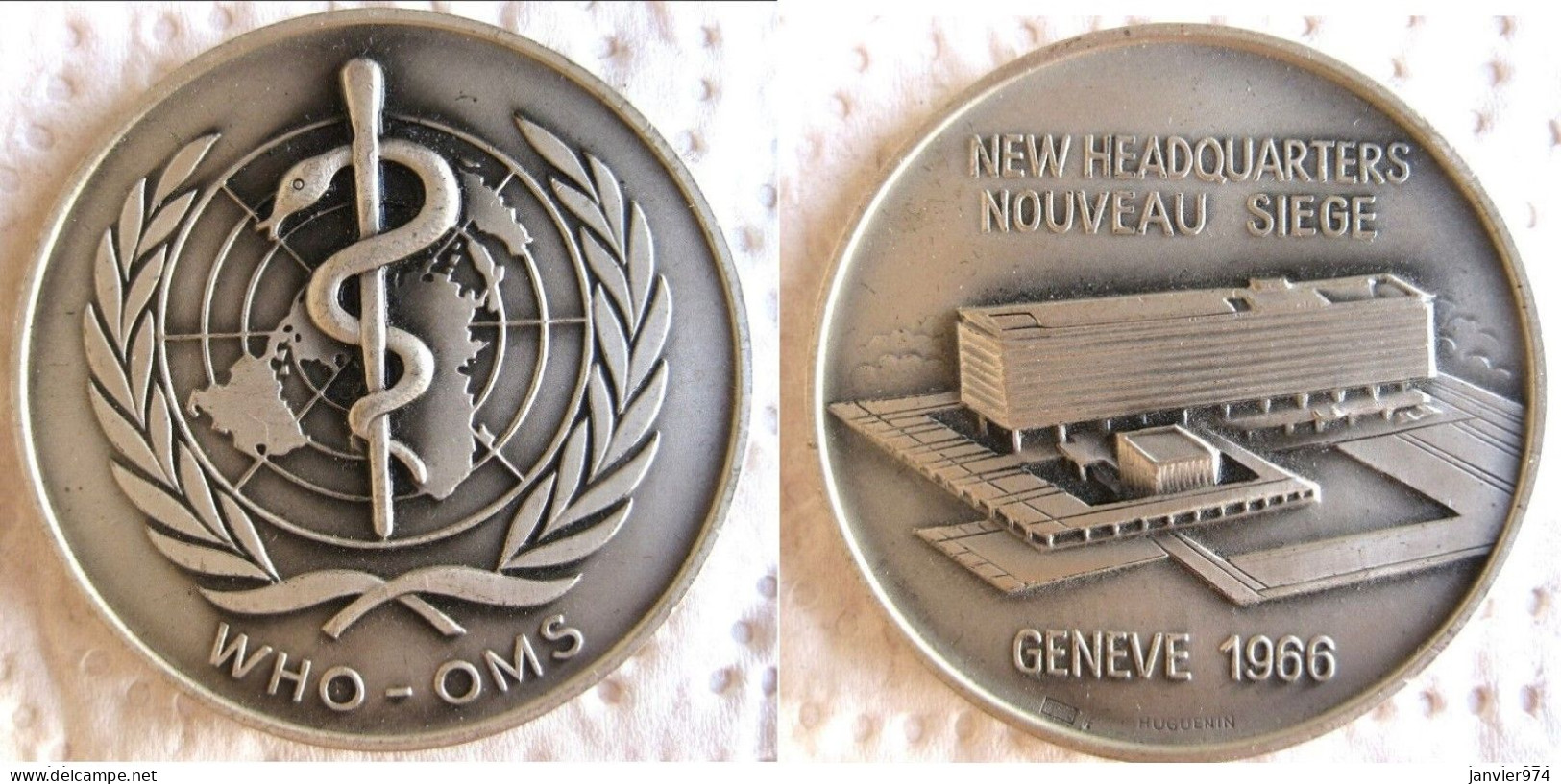 Suisse Médaille En Argent O. M. S, Organisation Mondiale De La Santé, Nouveau Siège, Genève 1966, Par HUGENIN - Altri & Non Classificati