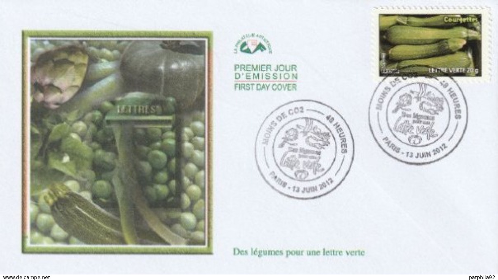 Fdc 2012_Envel. 1er Jour_fdc_Des Légumes Pour Une Lettre Verte, Les Courgettes. (adh. 744). PJ Paris 13/06/12. - 2010-2019