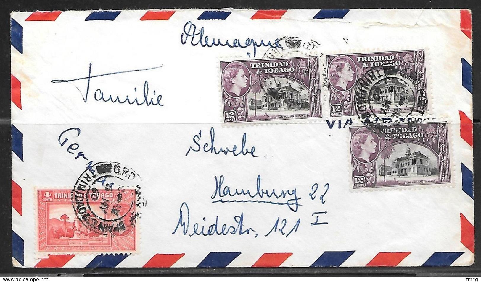 Trinidad 1960 Queen Elizabeth 12 And 4 Cents Port Of Spain (6 MY) To Germany - Trinidad & Tobago (...-1961)