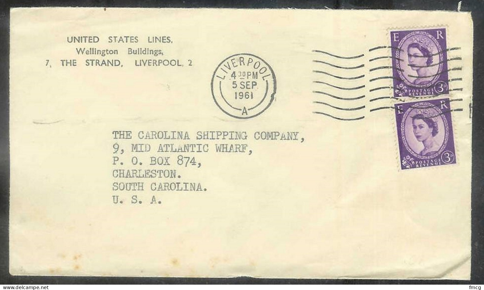 1961 Shipping Line Corner Card London Cancel To Charleston SC - Briefe U. Dokumente