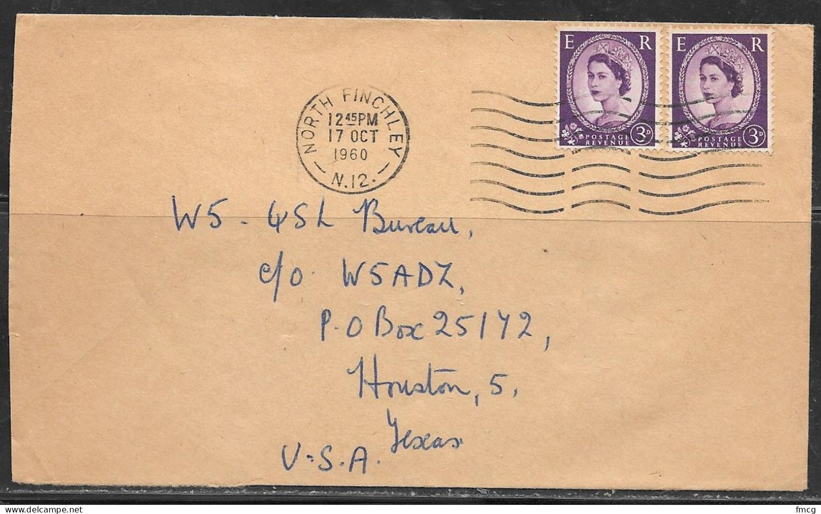 1960 North Finchley (17 Oct) To USA, 3d Queen Elizabeth Stamps  - Briefe U. Dokumente