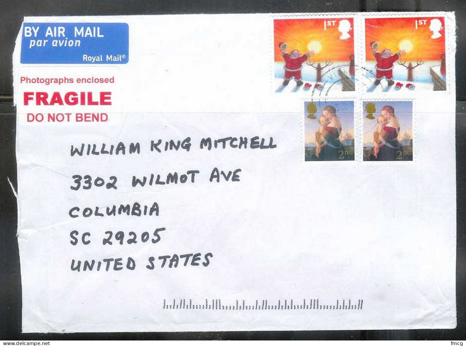 2010 Christmas Stamps On Cover To United States - Lettres & Documents