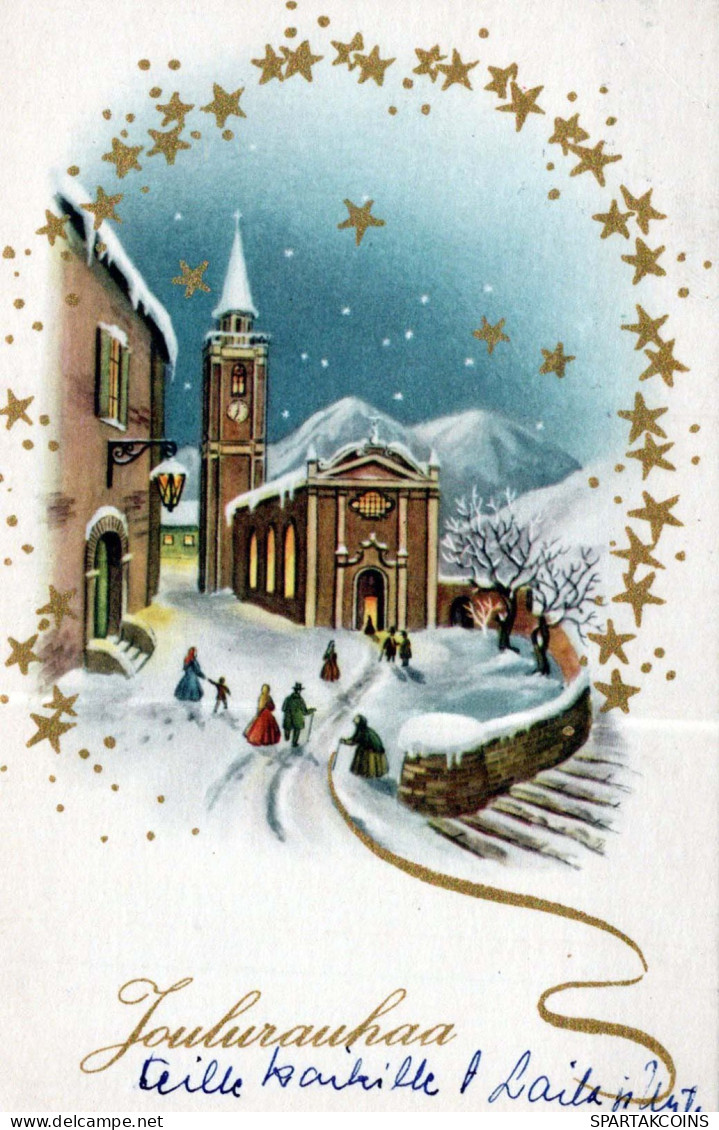 Buon Anno Natale CHIESA Vintage Cartolina CPSMPF #PKD551.IT - Año Nuevo