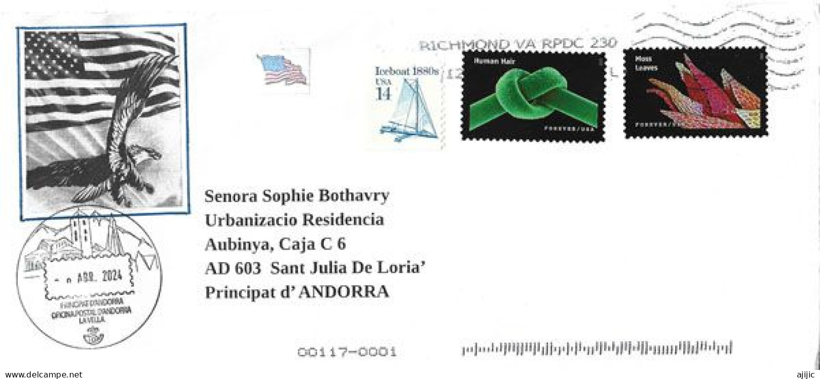 2024. Life Magnified Stamps (Moss Leaves & Human Hair) Forever Stamps,letter To Andorra, With Arrival Postmark - Briefe U. Dokumente