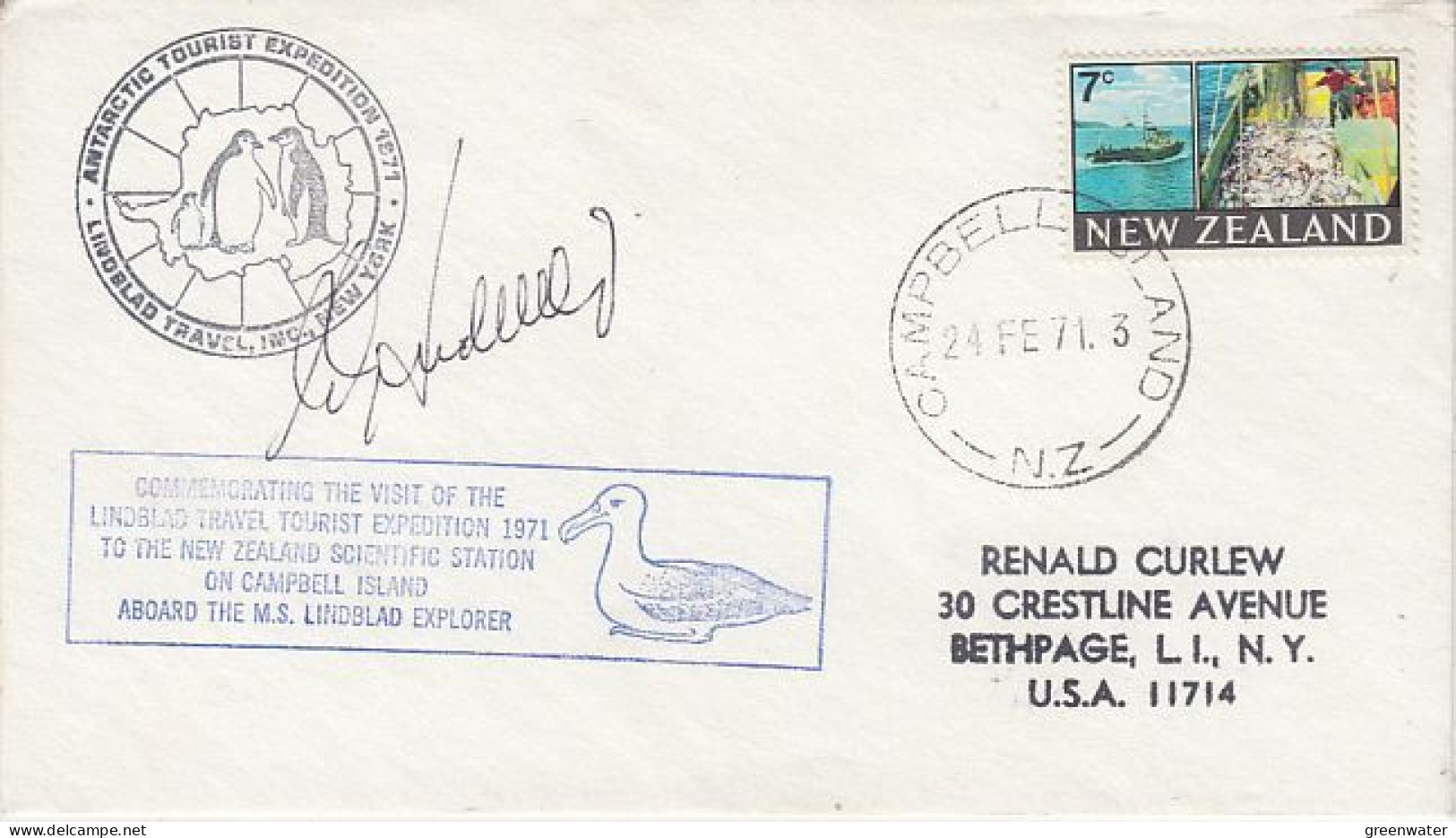 New Zealand Lindblad Expedition 1971 To Campbell Island Signature Ca Campbell Island 24 FE 1971 (RO153) - Antarctic Expeditions