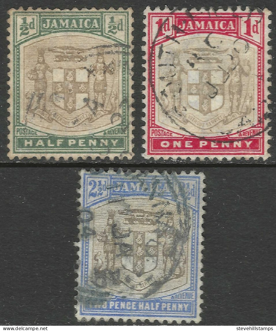 Jamaica. 1903-04 Arms Of Jamaica. ½d, 1d, 2½d Used. Crown CA W/M SG 33, 34, 35. M5005 - Jamaïque (...-1961)