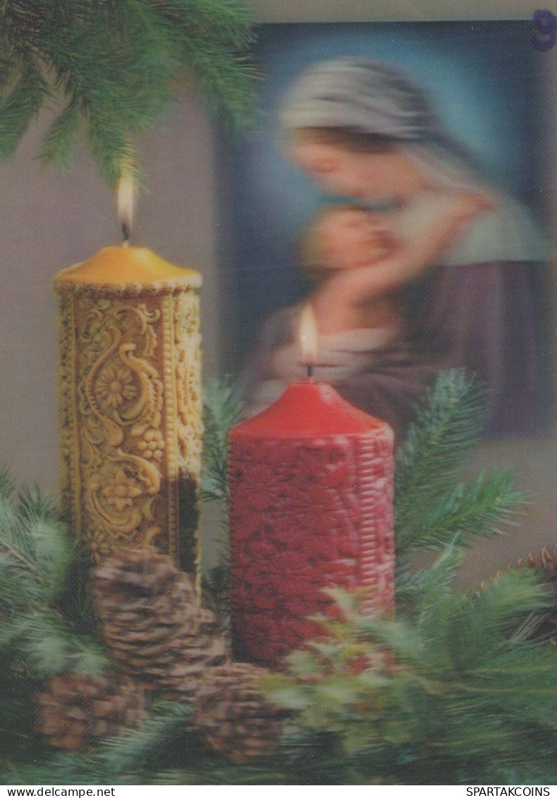 Buon Anno Natale CANDELA Vergine Maria Madonna LENTICULAR 3D Vintage Cartolina CPSM #PAZ037.IT - New Year
