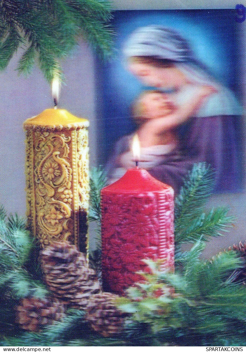 Buon Anno Natale CANDELA Vergine Maria Madonna LENTICULAR 3D Vintage Cartolina CPSM #PAZ037.IT - New Year