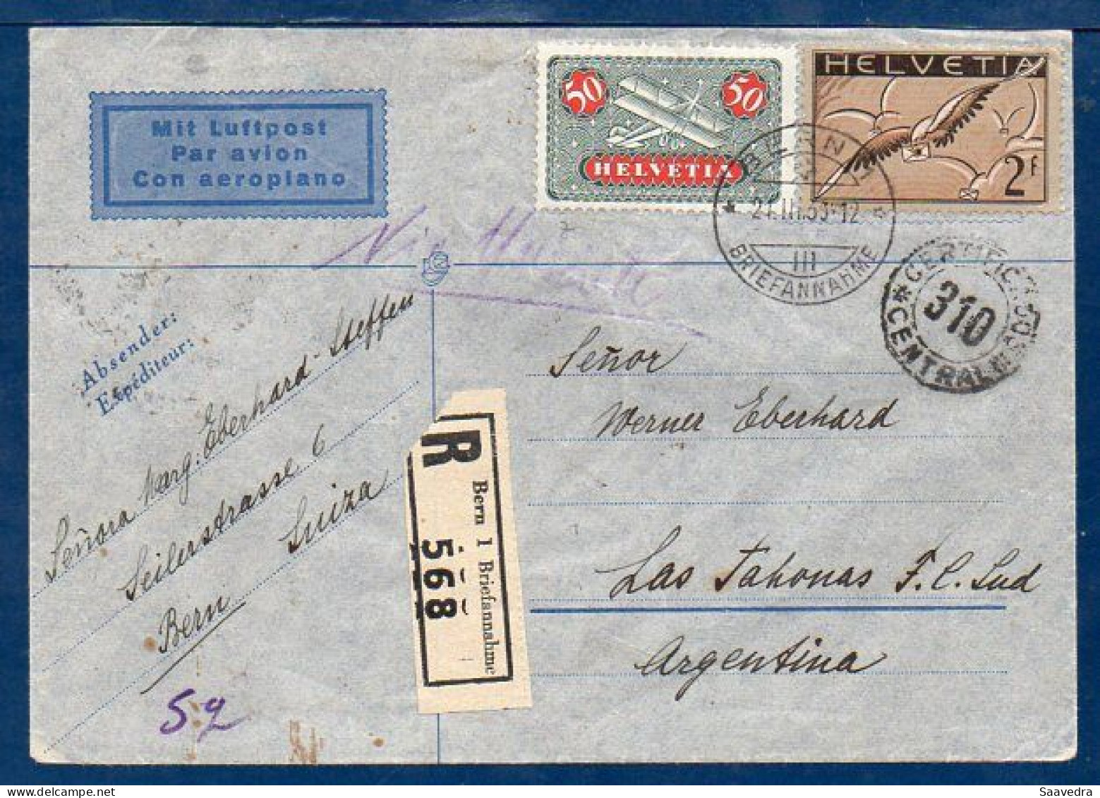 Switzerland To Argentina, 1936, Via Air France  (008) - Briefe U. Dokumente