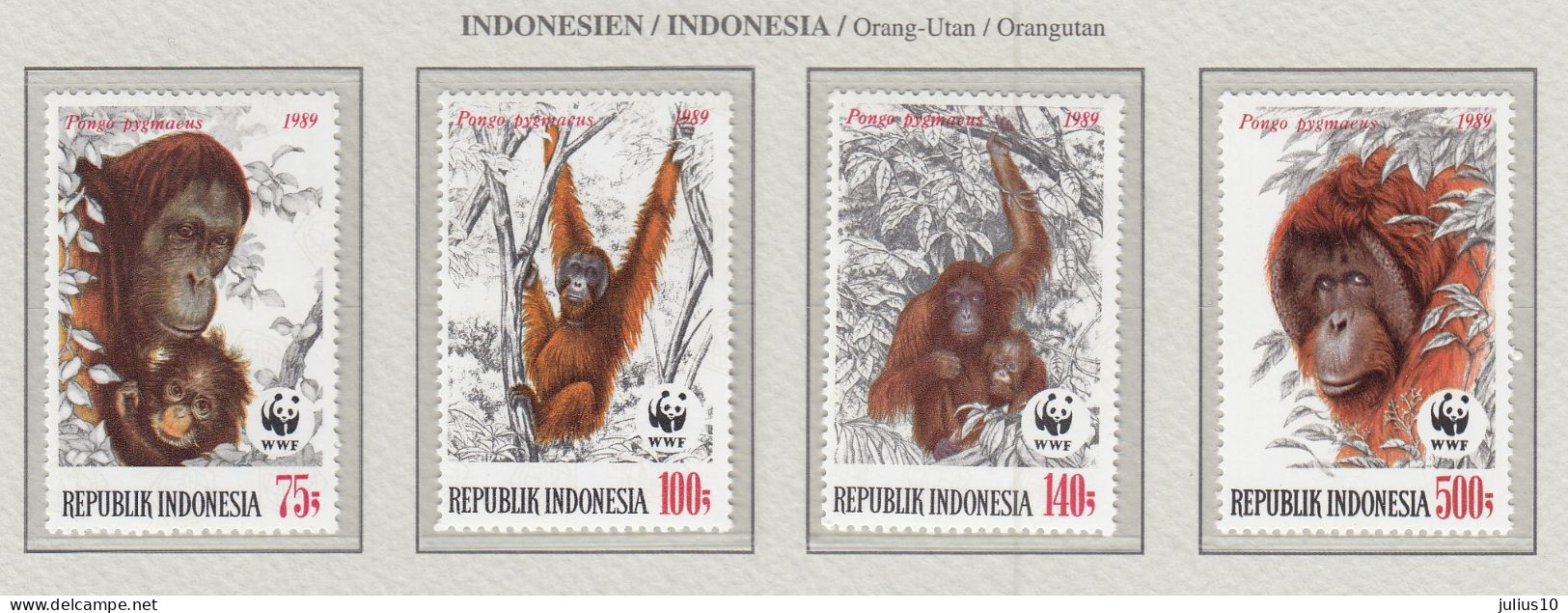 INDONESIA 1989 WWF Monkeys Mi 1291-1294 MNH(**) Fauna 762 - Scimmie