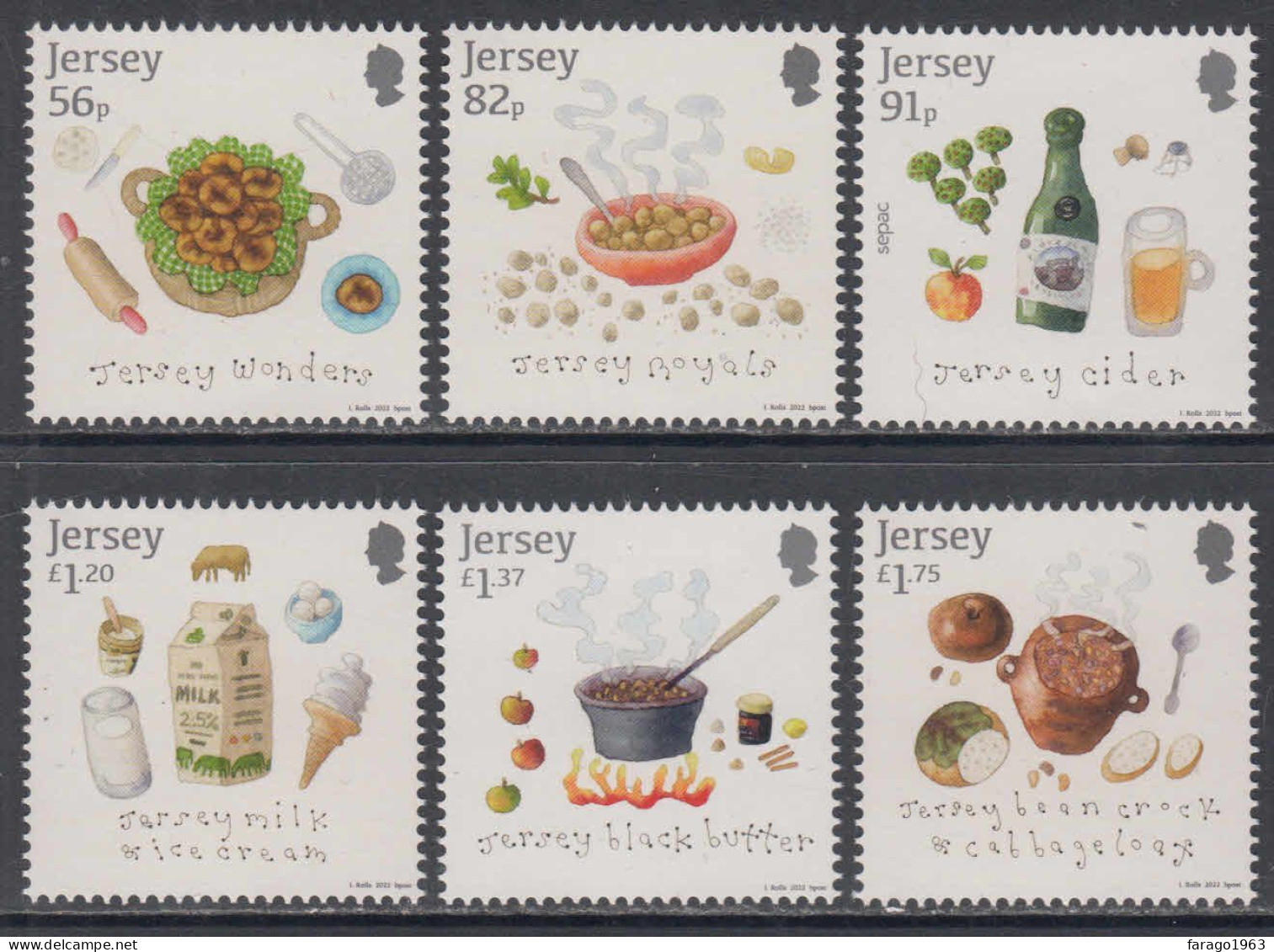 2022 Jersey Local Dishes Food Gastronomie Complete Set Of 6 MNH @   BELOW FACE VALUE - Jersey