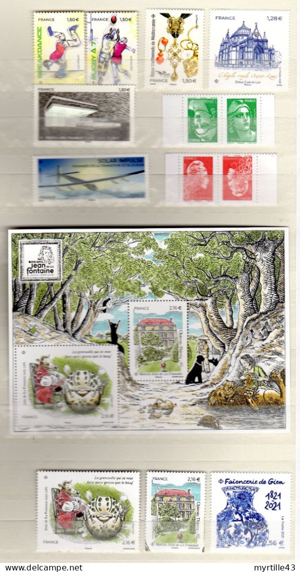 VENDU A LA FACIALE - Tous les timbres et blocs gommés de l'année 2021 incluant le bloc St Exupery 1er tirage et 7€ or