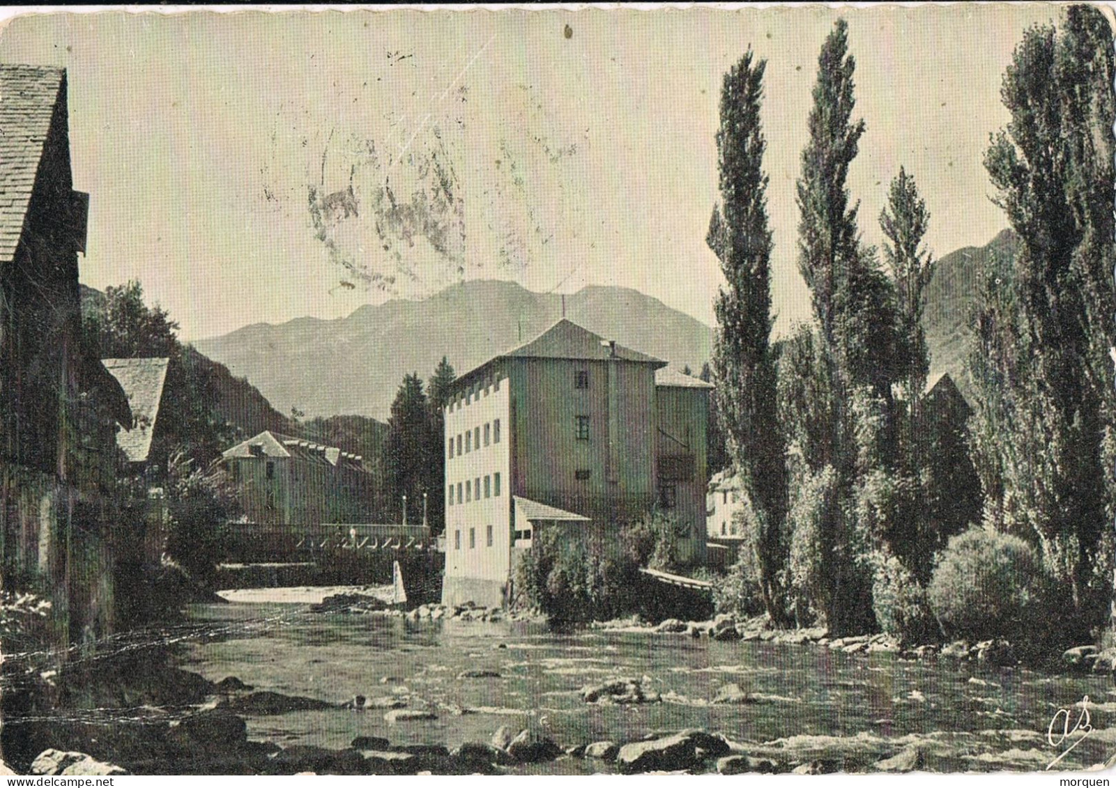 54953. Postal LÉS (Lerida) 1956. Vista  De Lés, Vall D'Aran. Rio Garona Y Hotel Europa - Lettres & Documents