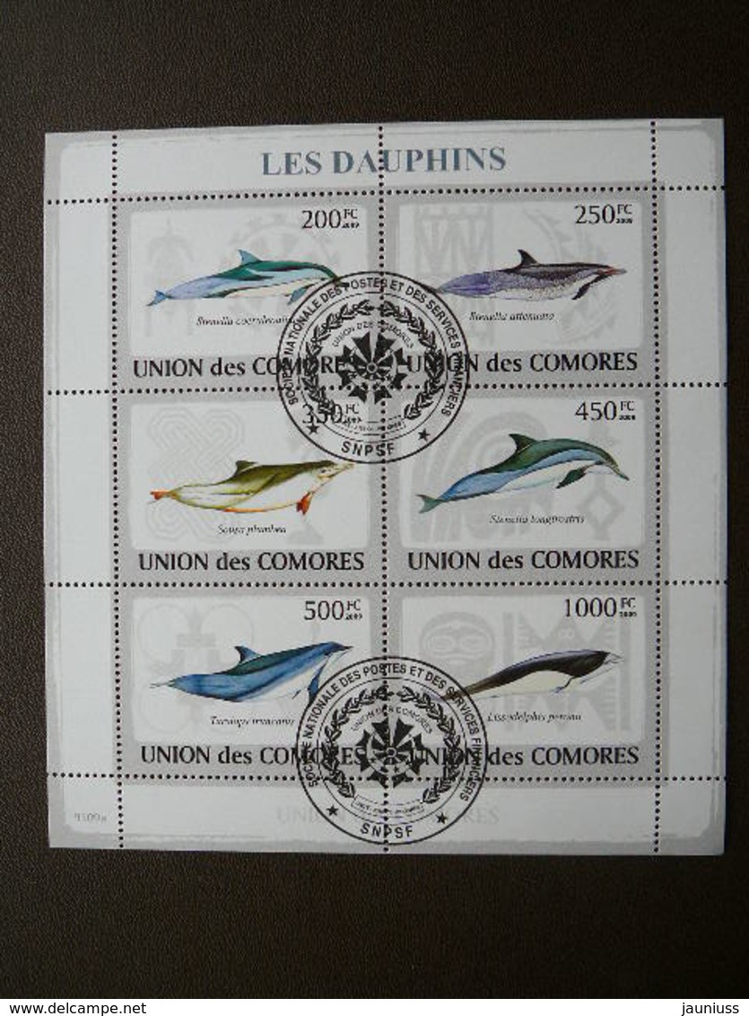 Dolphins. Delfine. Dauphins # Comoros # 2009 Used S/s #542 Comores Marine Mammals - Dauphins