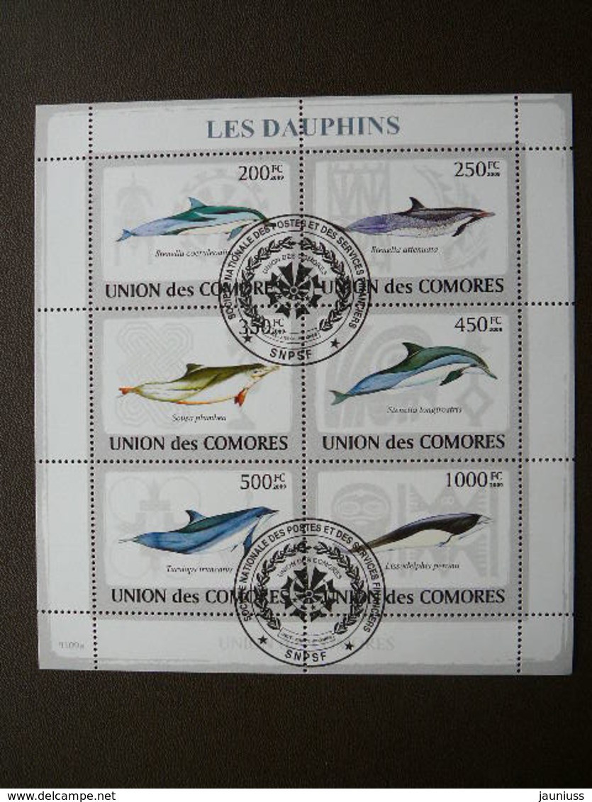 Dolphins. Delfine. Dauphins # Comoros # 2009 Used S/s #542 Comores Marine Mammals - Delfine