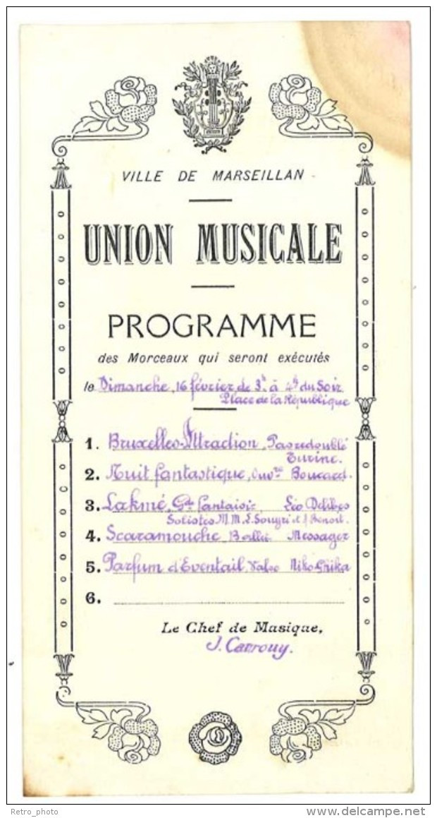 Programme Union Musicale, Marseillan ( Hérault ) - Programs