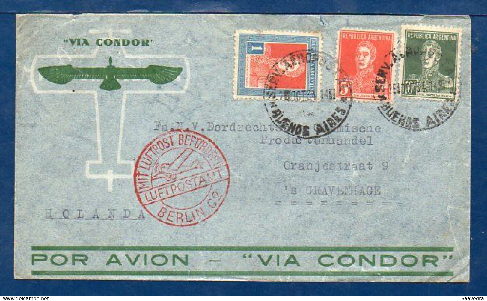 Argentina To Netherland, 1935, Via ZEPPELIN Flight G-409, SEE DESCRIPTION   (050) - Luftpost