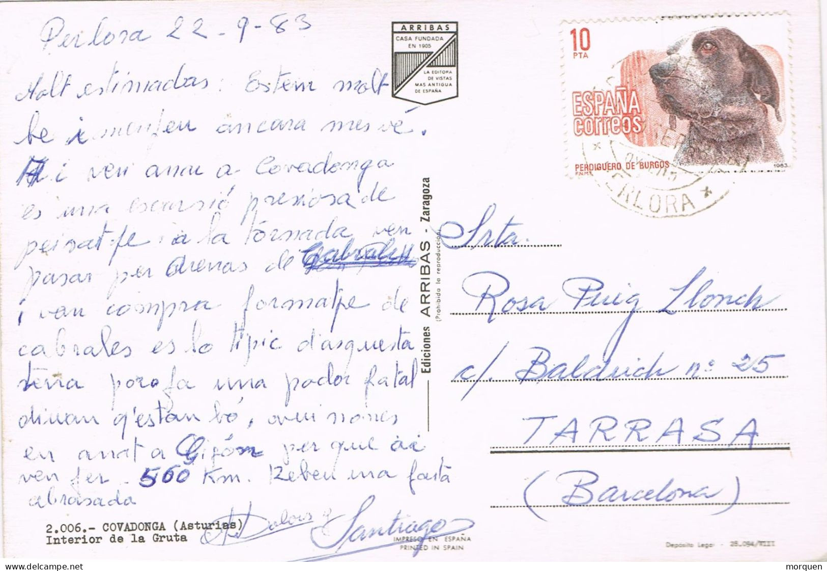 54954. Postal CIUDAD RESIDENCIAL PERLORA (carreño) Oviedo 1983. Fechador Especial . Vista Covadonga. RARO - Lettres & Documents