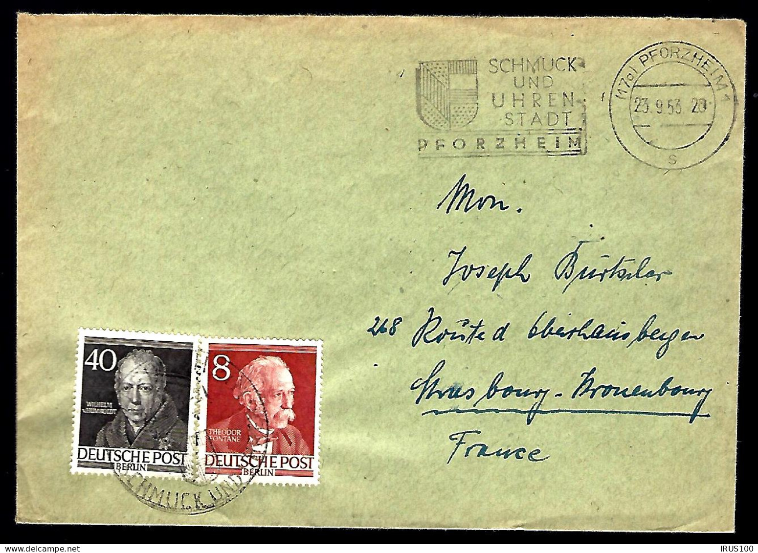 LETTRE DE PFORZHEIM - SCHMUCK UND UHREN STADT - 1953 - POUR STRASBOURG -  - Storia Postale