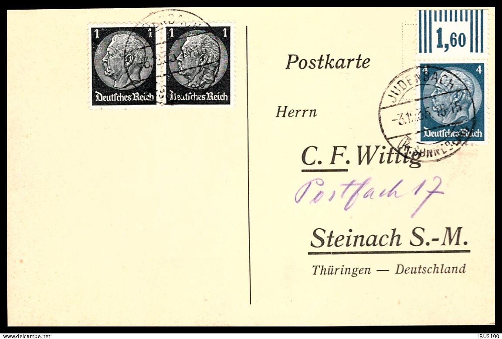 CARTE DE JUDENBACH - 1935 - HINDENBURG -  - Covers & Documents