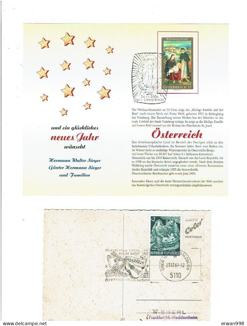 5 Cartes Dont Dépliant D'Autriche "Frohe Weihnachten" Cachet "150 Jahre Stille Nacht"(1967) & "Christkind"(2006)    1225 - Christmas