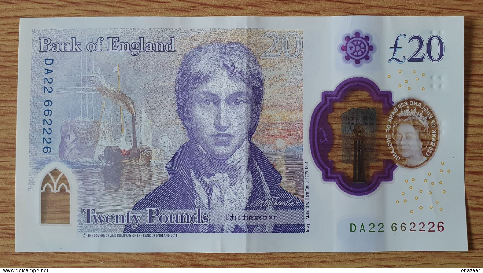 Great Britain 2018 Bank Of England 20 Pounds Polymer Banknote P-W396 Binary Serial #DA22 662226 Fine Circulated - 20 Pounds