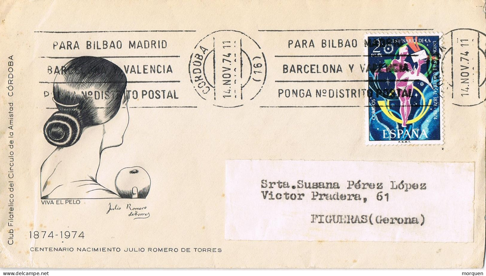 54955. Carta CORDOBA 1974. Centenario Nacimiento ROMERO De TORRES - Briefe U. Dokumente