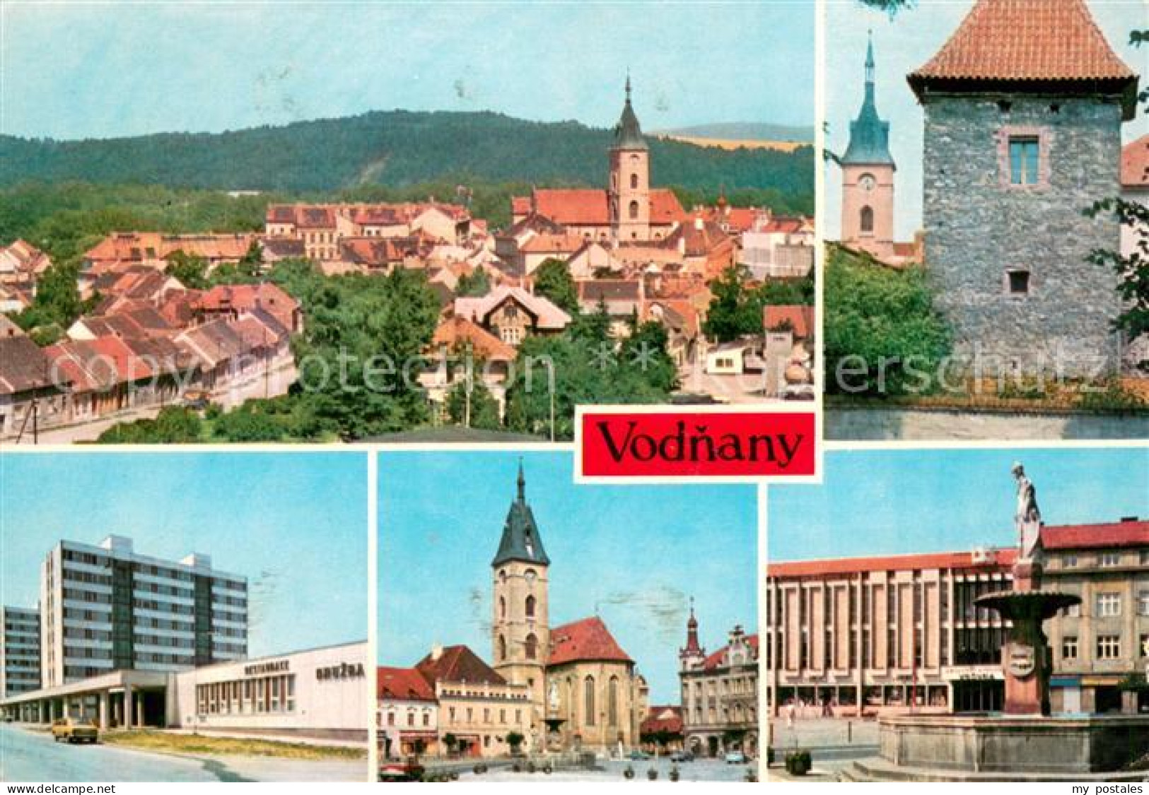 73637347 Vodnany Wodnian Stadtbild Mit Kirche Turm Brunnen Marktplatz Wohnsiedlu - Tschechische Republik