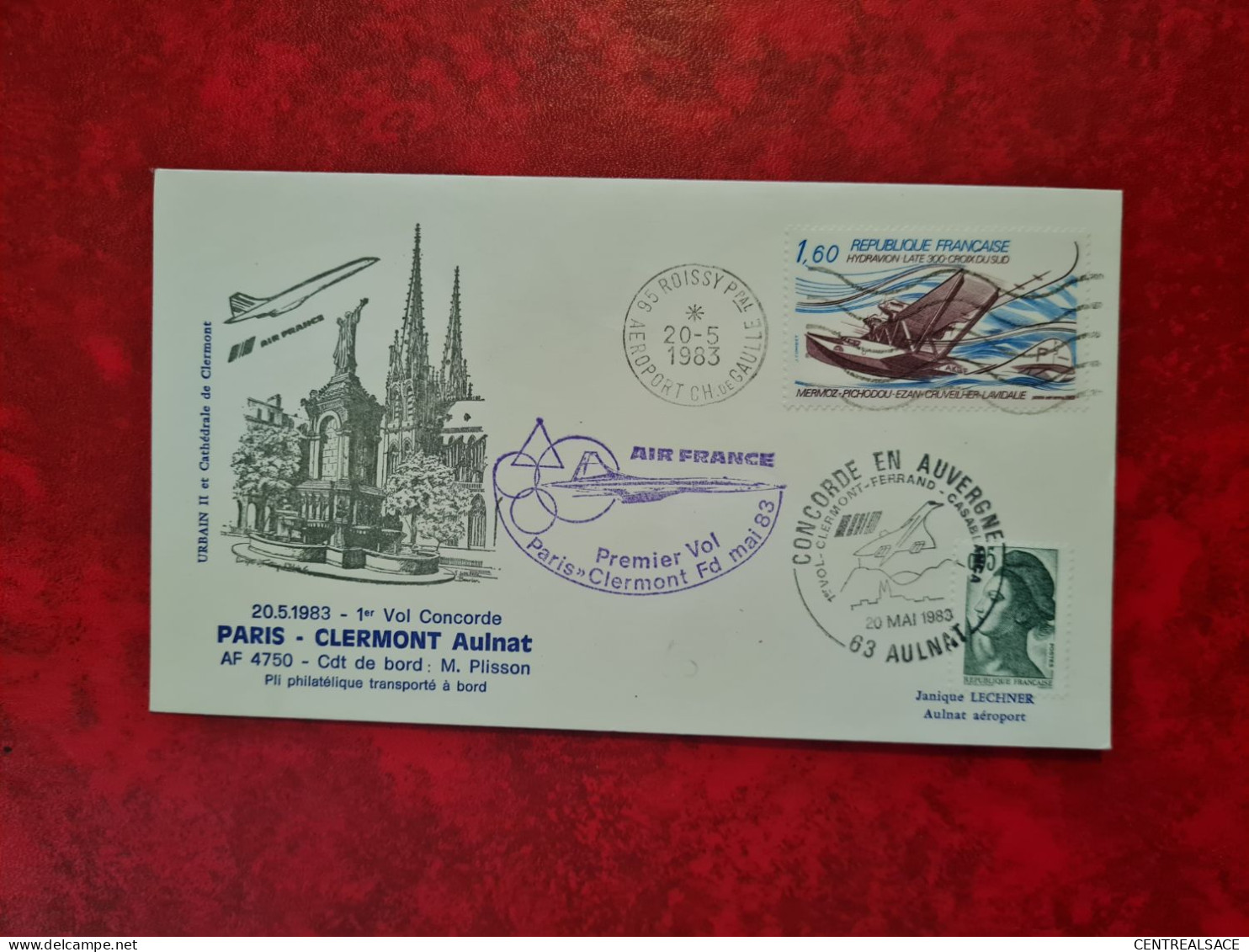 Lettre  1983  ROISSY DE GAULE VOL CONCORDE PARIS CLERMONT AULNAT CDT PLISSON  CONCORDE EN AUVERGNE - Other & Unclassified