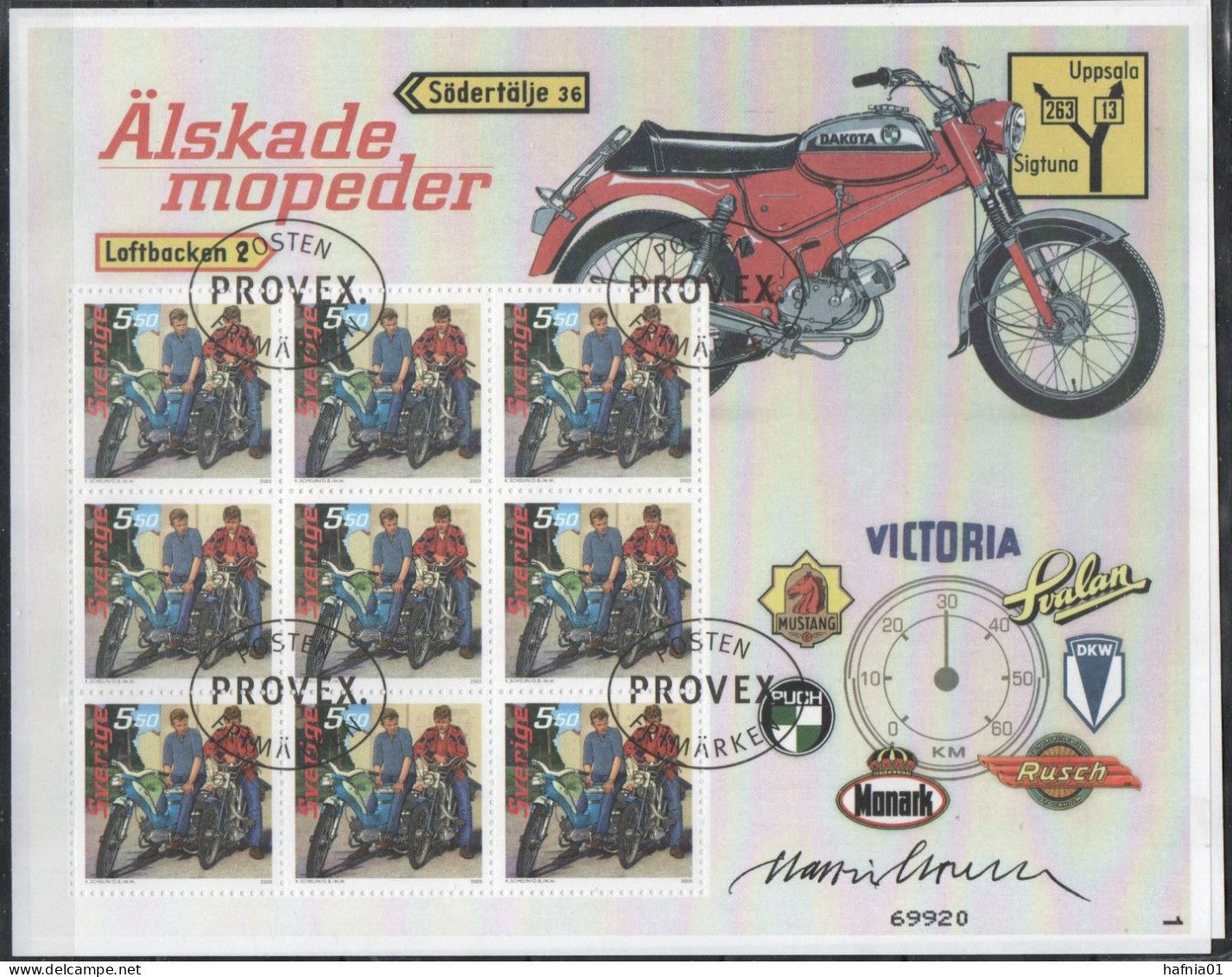 Martin Mörck. Sweden 2005. Mopeds. Michel 2496 KLB. PROVEX. Cylinder I & Control Number. MNH. Signed. - Blocks & Kleinbögen