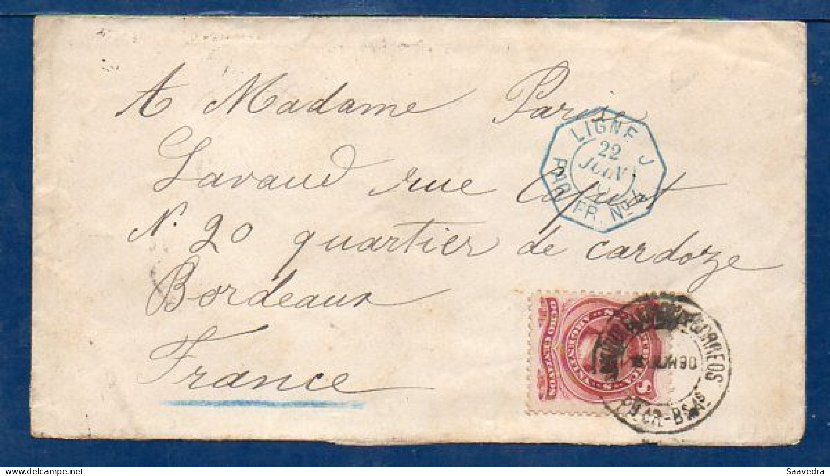 Argentina (Admon Correos Pilar) To France, 1890, Via Ship Ligne J   (071) - Briefe U. Dokumente