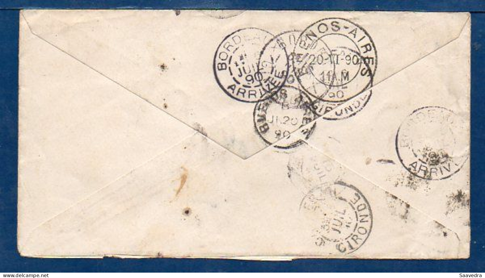 Argentina (Admon Correos Pilar) To France, 1890, Via Ship Ligne J   (071) - Briefe U. Dokumente