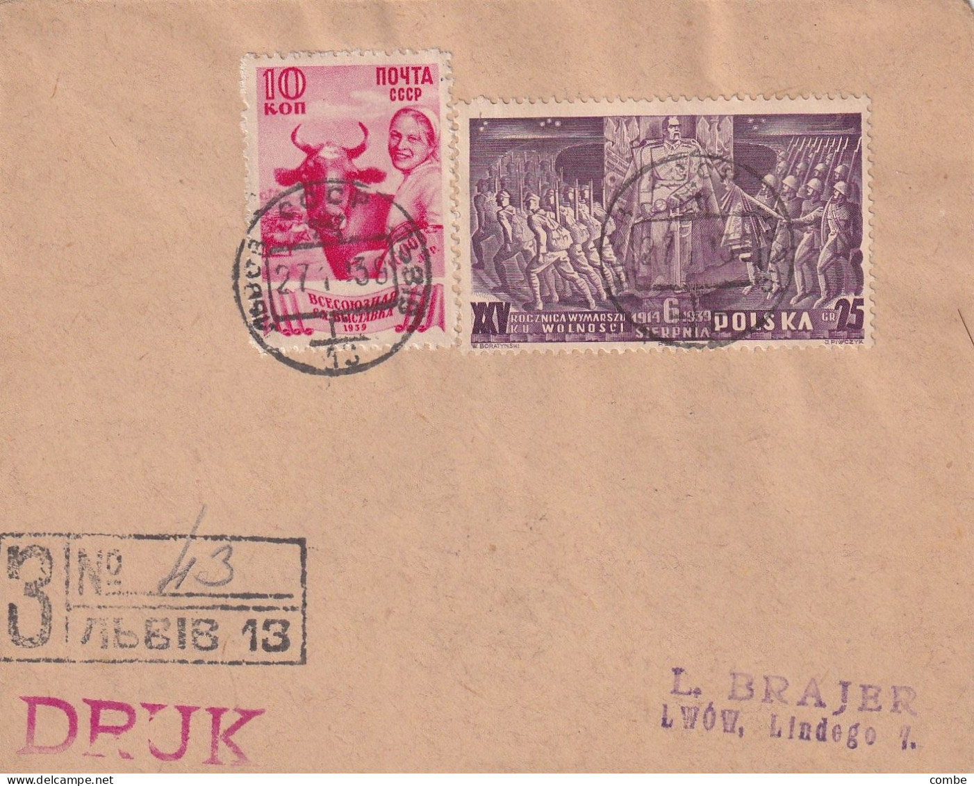 LETTRE. POLOGNE. 1939. TIMBRES MIXTES. POLOGNE + RUSSE - Storia Postale