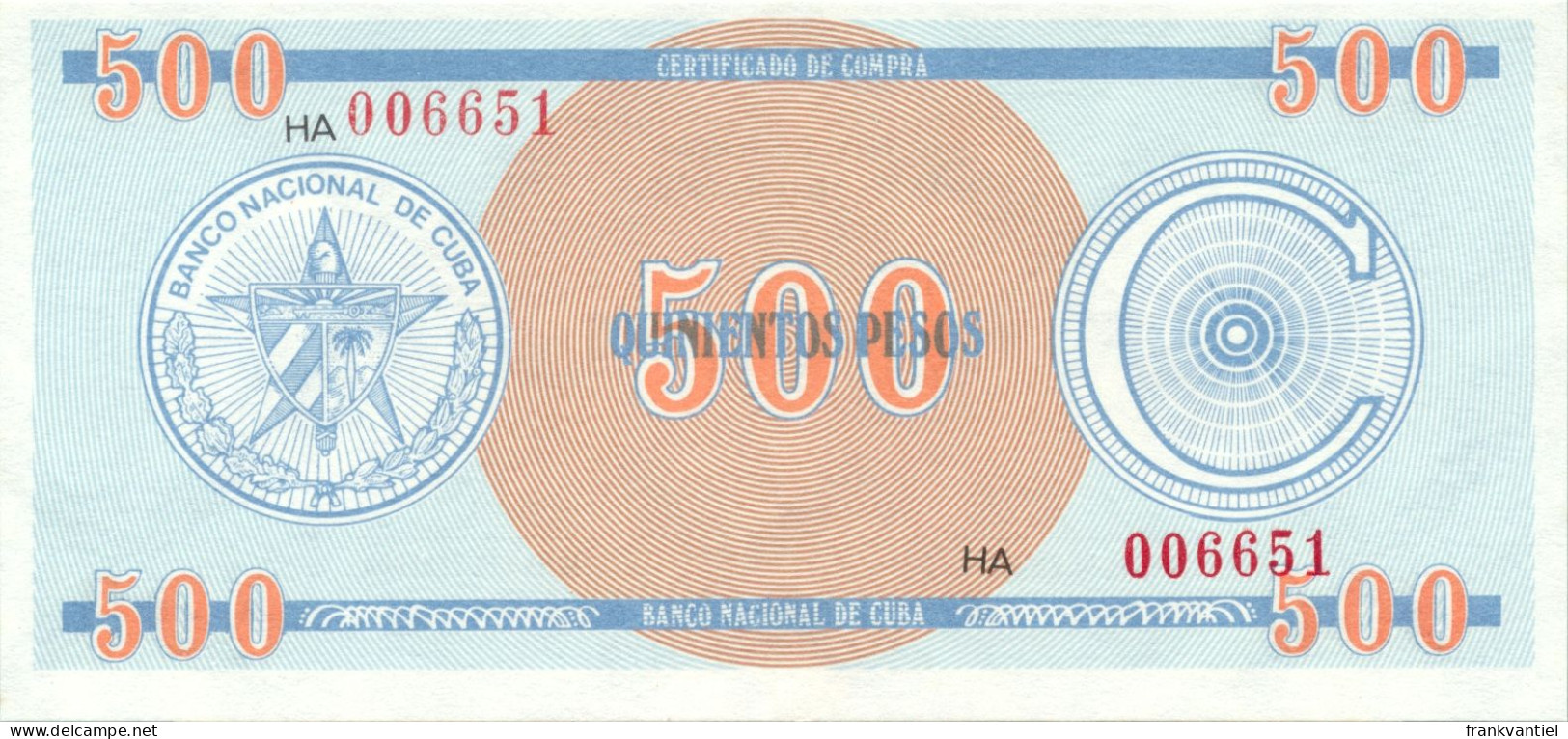Cuba P-FX18 500 Pesos C Certificado De Compra UNC - Cuba