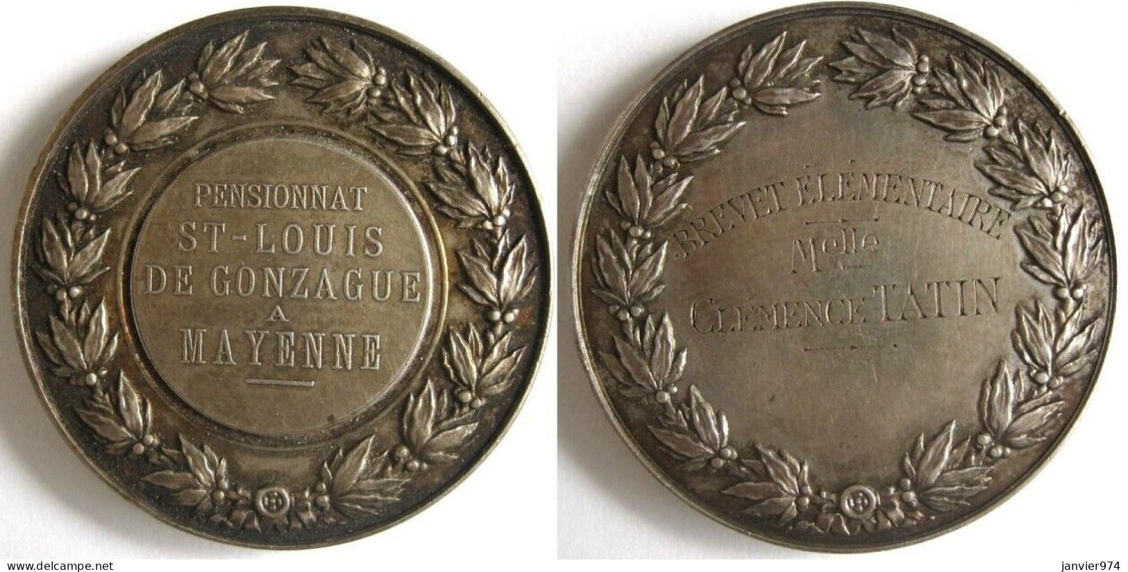 Médaille En Bronze Pensionnat St Louis De Gonzague à Mayenne, 53 Pays De Loire, Attribuée à Mlle Tatin - Autres & Non Classés
