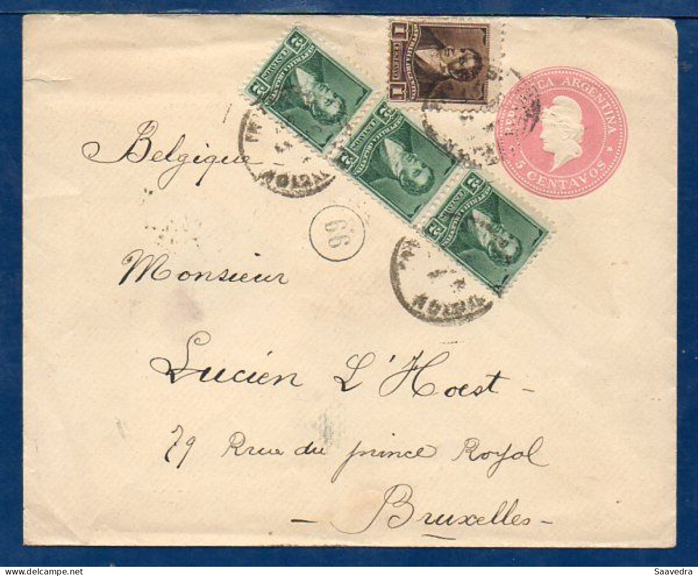 Argentina To Belgium, 1897, Uprated Postal Stationery   (070) - Covers & Documents