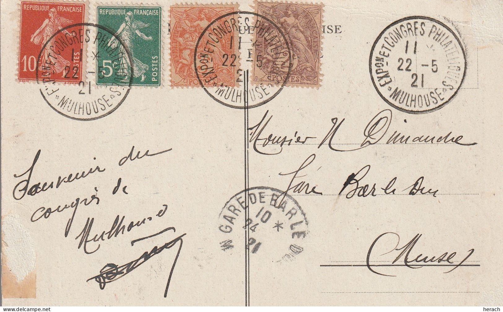 France Alsace Cachet Exposition Congrès Philatéliques Mulhouse 1921 Sur Carte Officielle - Covers & Documents