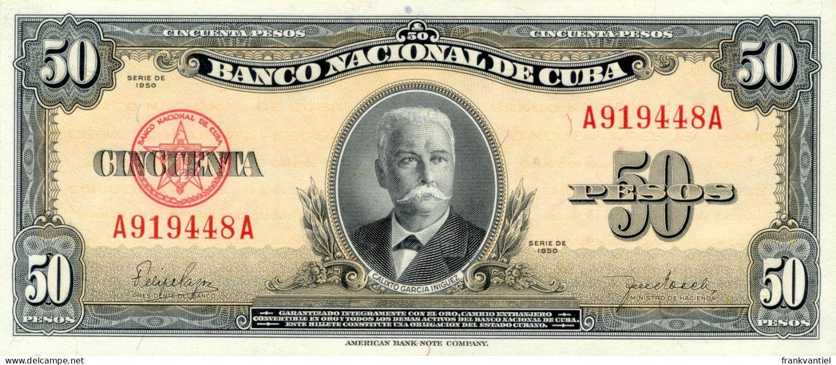 Cuba P-81a 50 Pesos 1950 UNC - Cuba