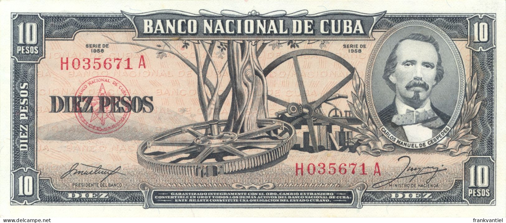 Cuba P-88b 10 Pesos 1958 UNC - Cuba
