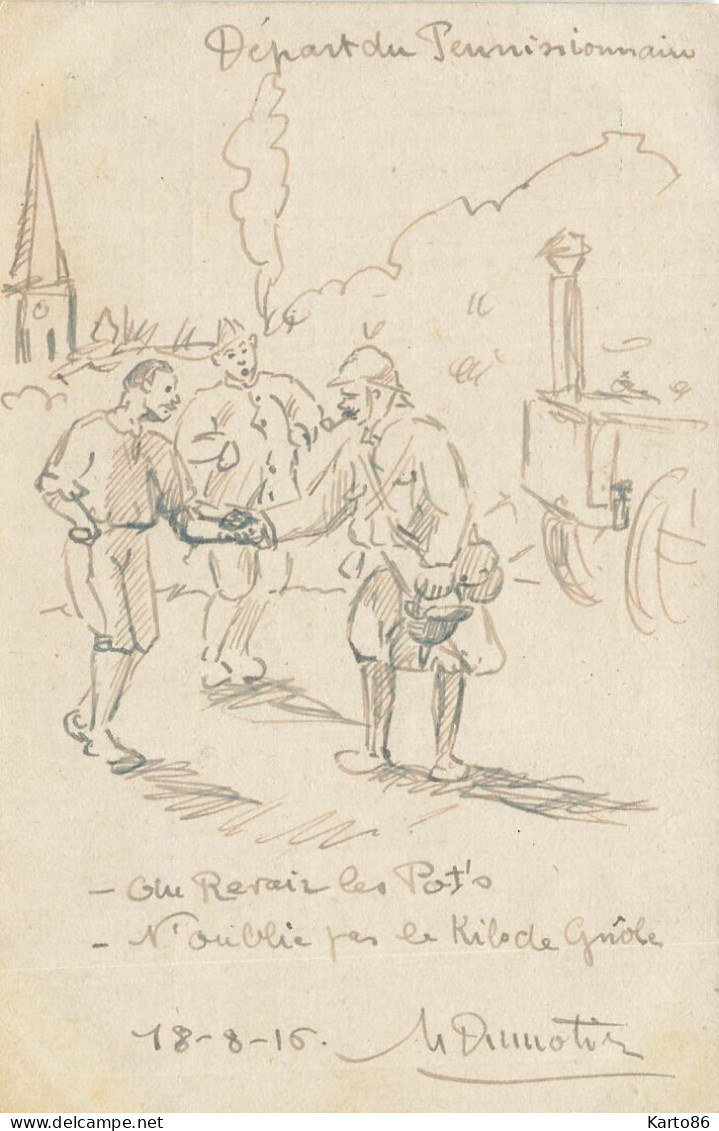 !!! RARE 5 CPA illustrateur Dumotier * UNIQUE peinte à la main , sur FM F.M. franchise militaire 1916