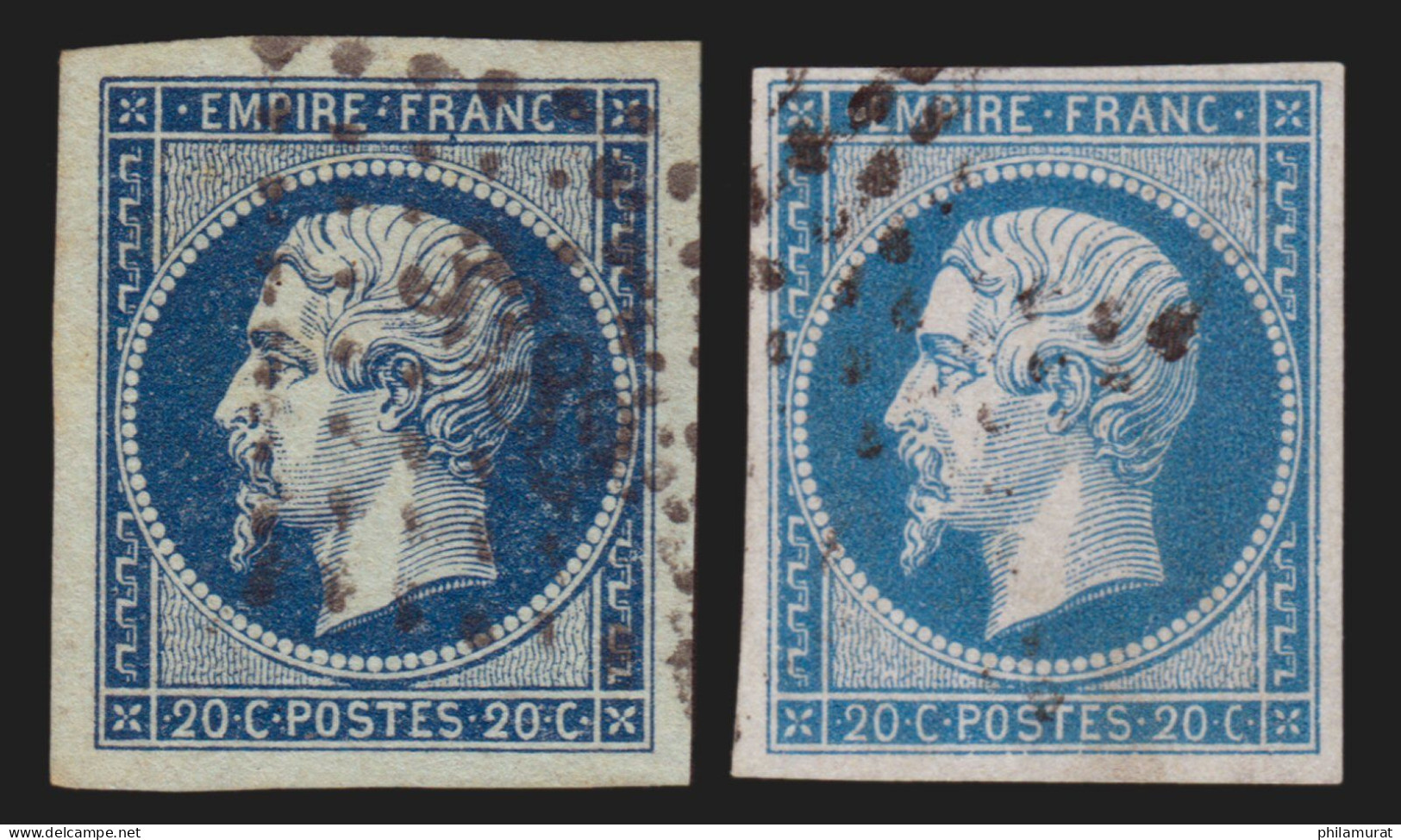 N°14Ad, 20c BLEU-FONCÉ-SUR-VERT + Normal, Signé ROUMET Et CALVES - SUPERBE - 1853-1860 Napoleon III