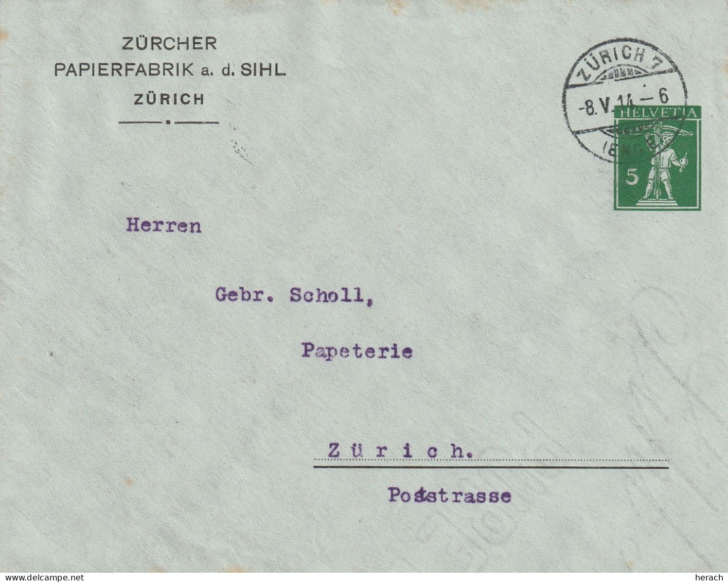 Suisse Entier Postal Privé Zürich 1914 - Entiers Postaux