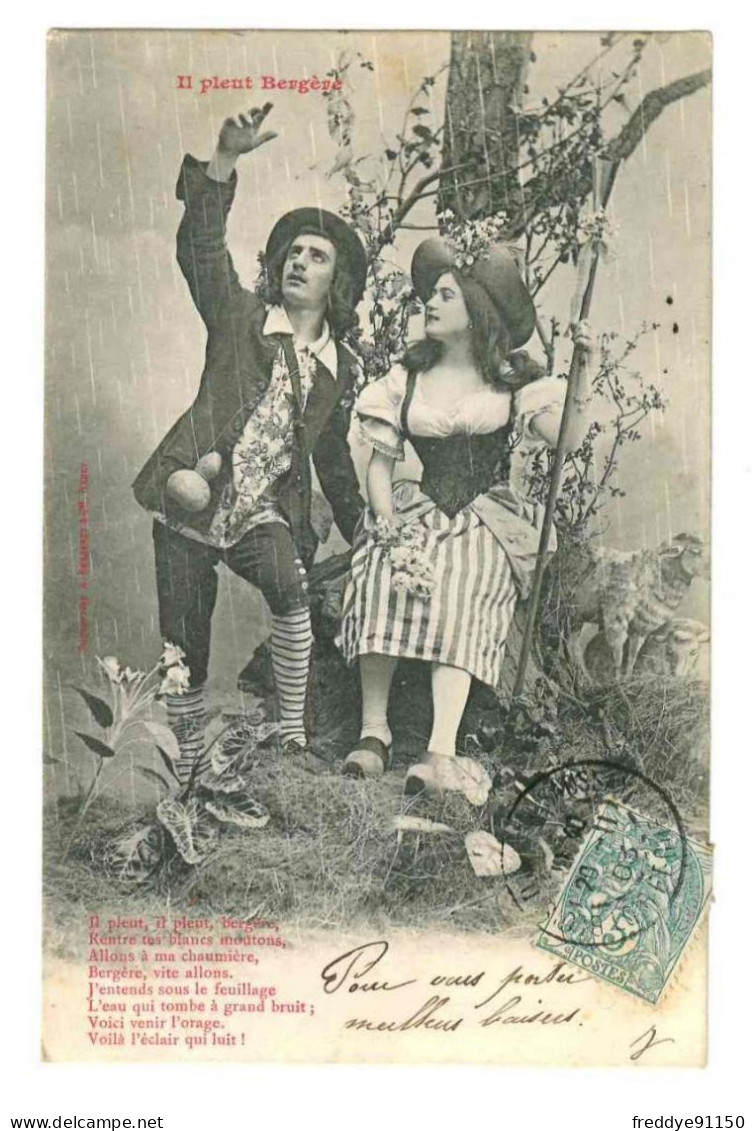 CPA Fantaisie Illustrateur Bergeret. Il Pleut Bergère . Couple . 1903 - Bergeret