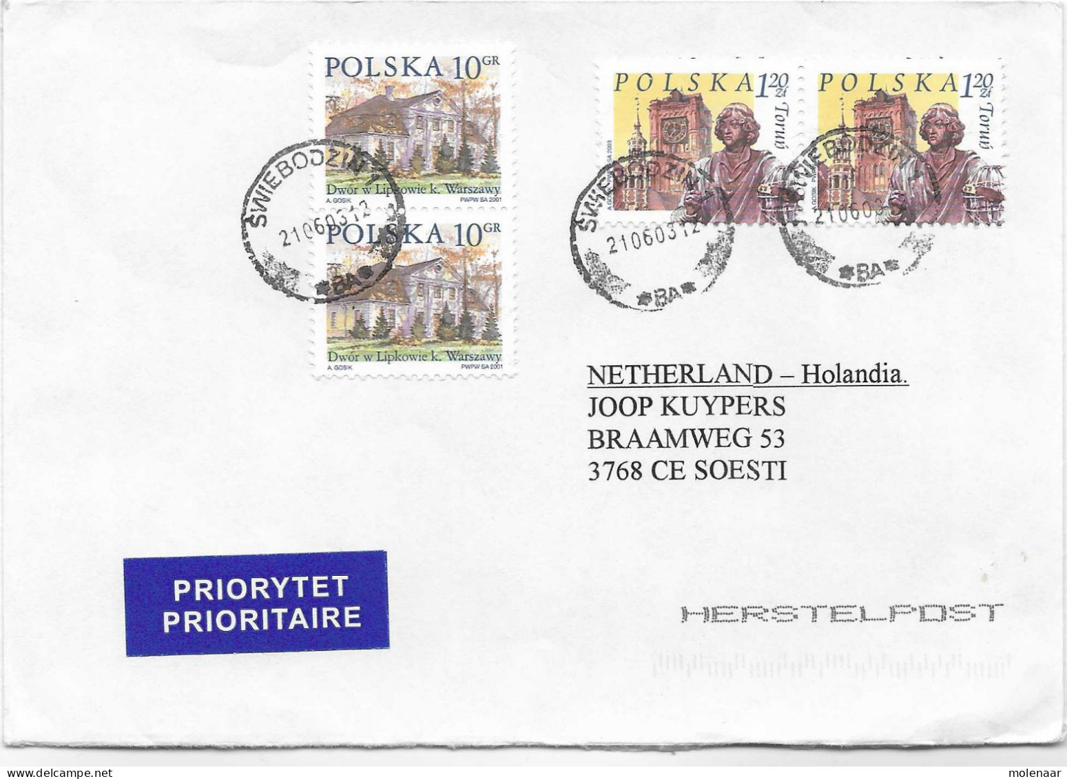 Postzegels > Europa > Polen > 1944-.... Republiek > 2001-10 >brief Met 4 Postzegels (17133) - Lettres & Documents