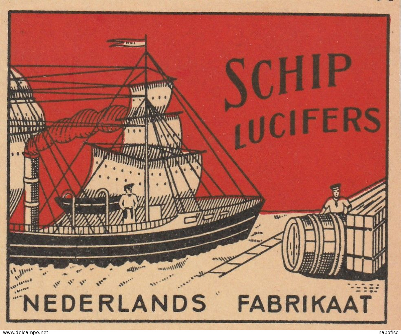 112-Luciferetiket Etiquettes Allumettes Match Label Schip - Nederland